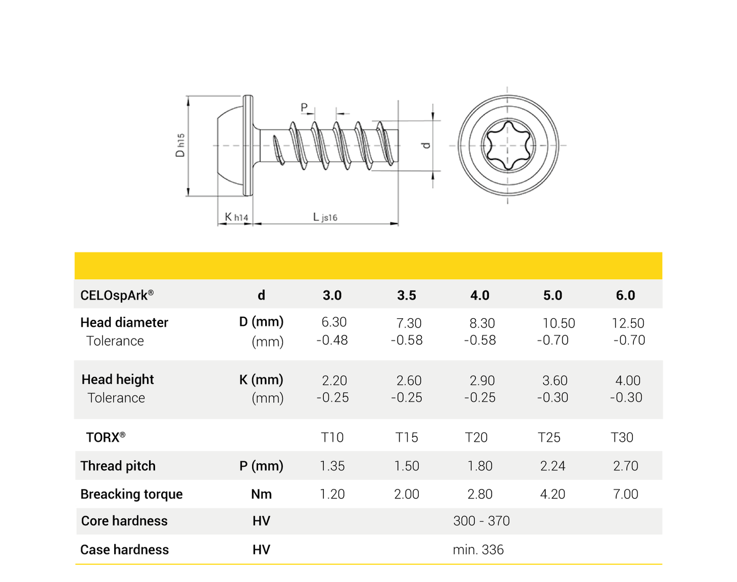 CELOspArk® screw, Pan head flange TORX®