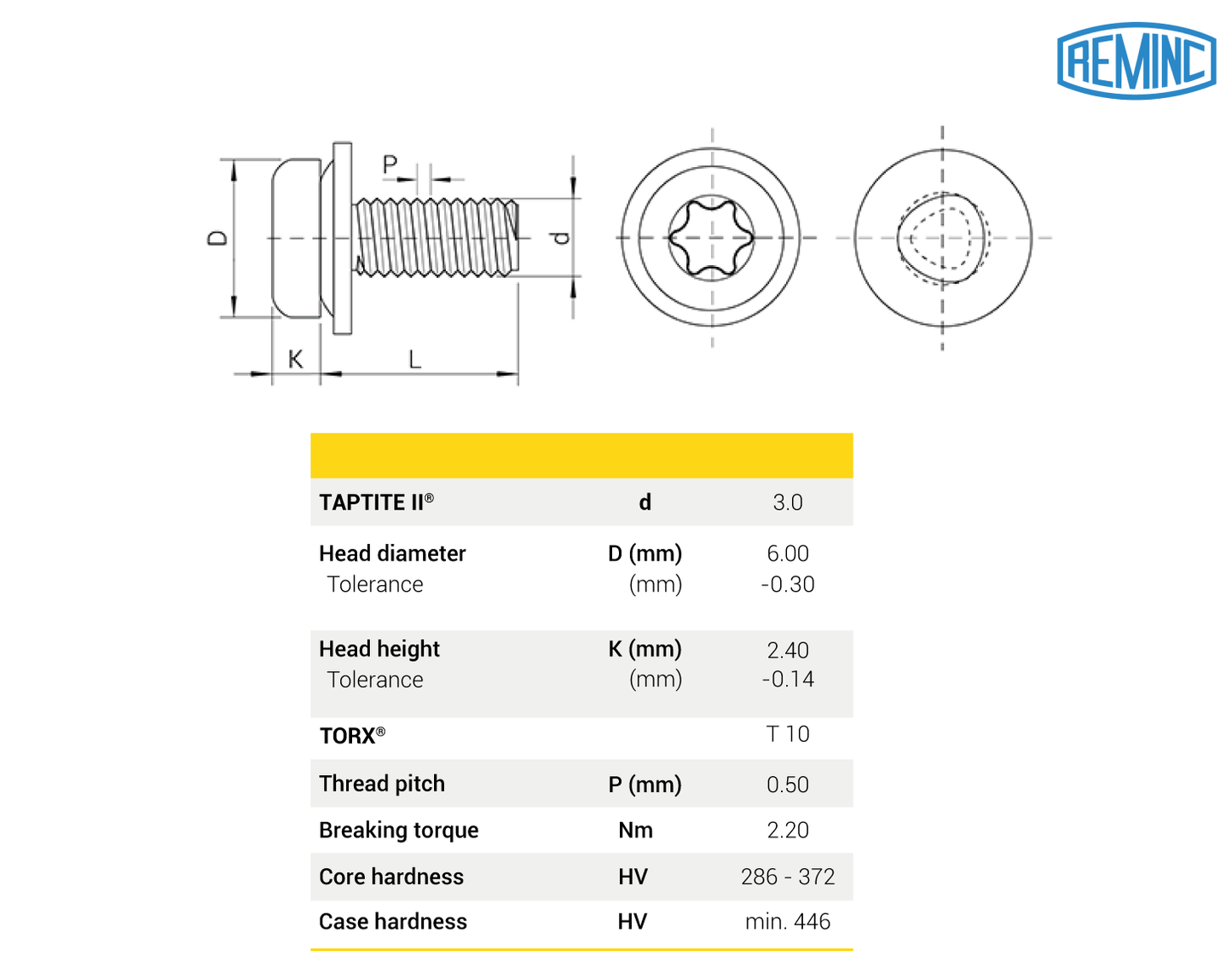 Vis TAPTITE II®, Tête cylindrique bombée et rondelle, TORX®